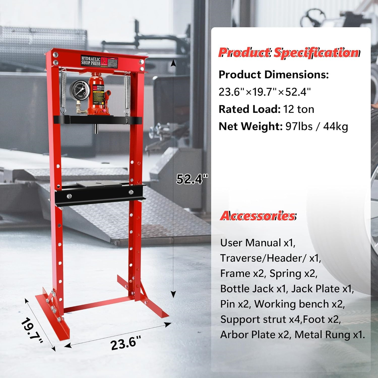 Shop Press 12 Ton Hydraulic H- - đánh giá và giá Manual Hydraulic Press 12 Ton